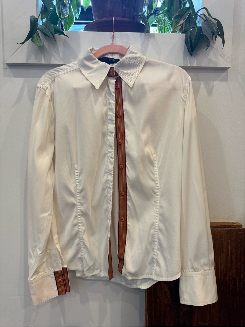 Les Copains Cream Dress Shirt with Brown Trim